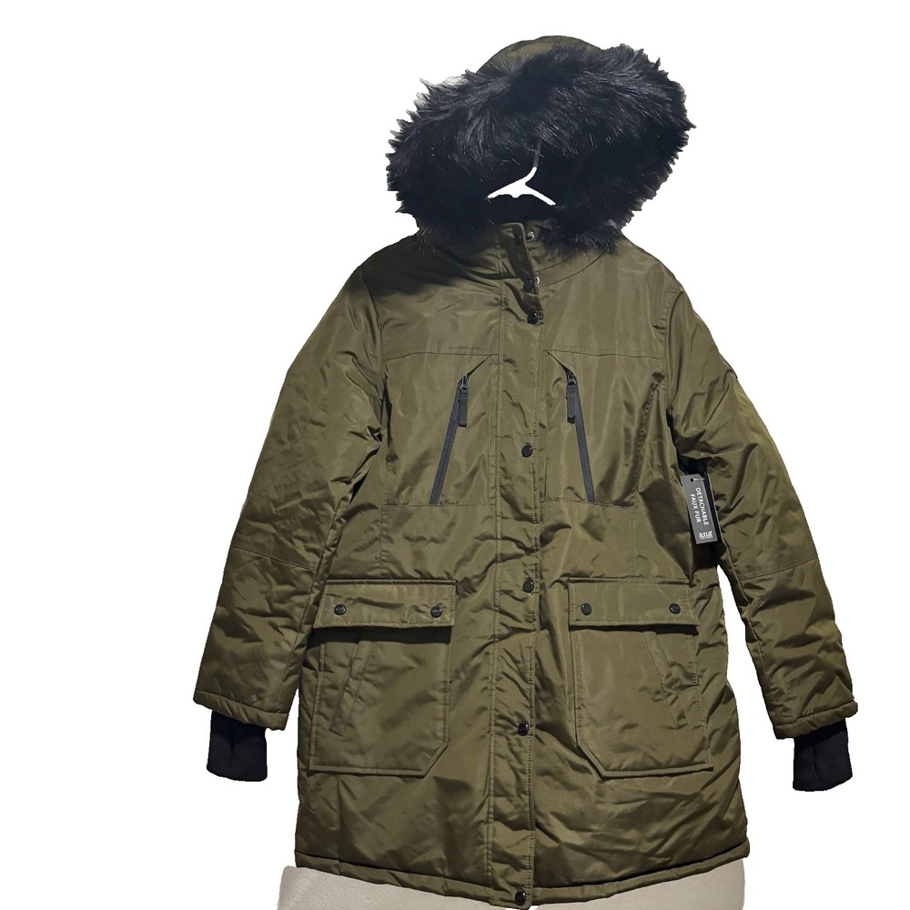 NEW A.N.A Parka Winter Coat Green‎ Size XL  Full Zipper Buttons Removable Hood